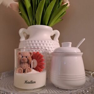Personalisierte Bärchen mit Blume Kerze